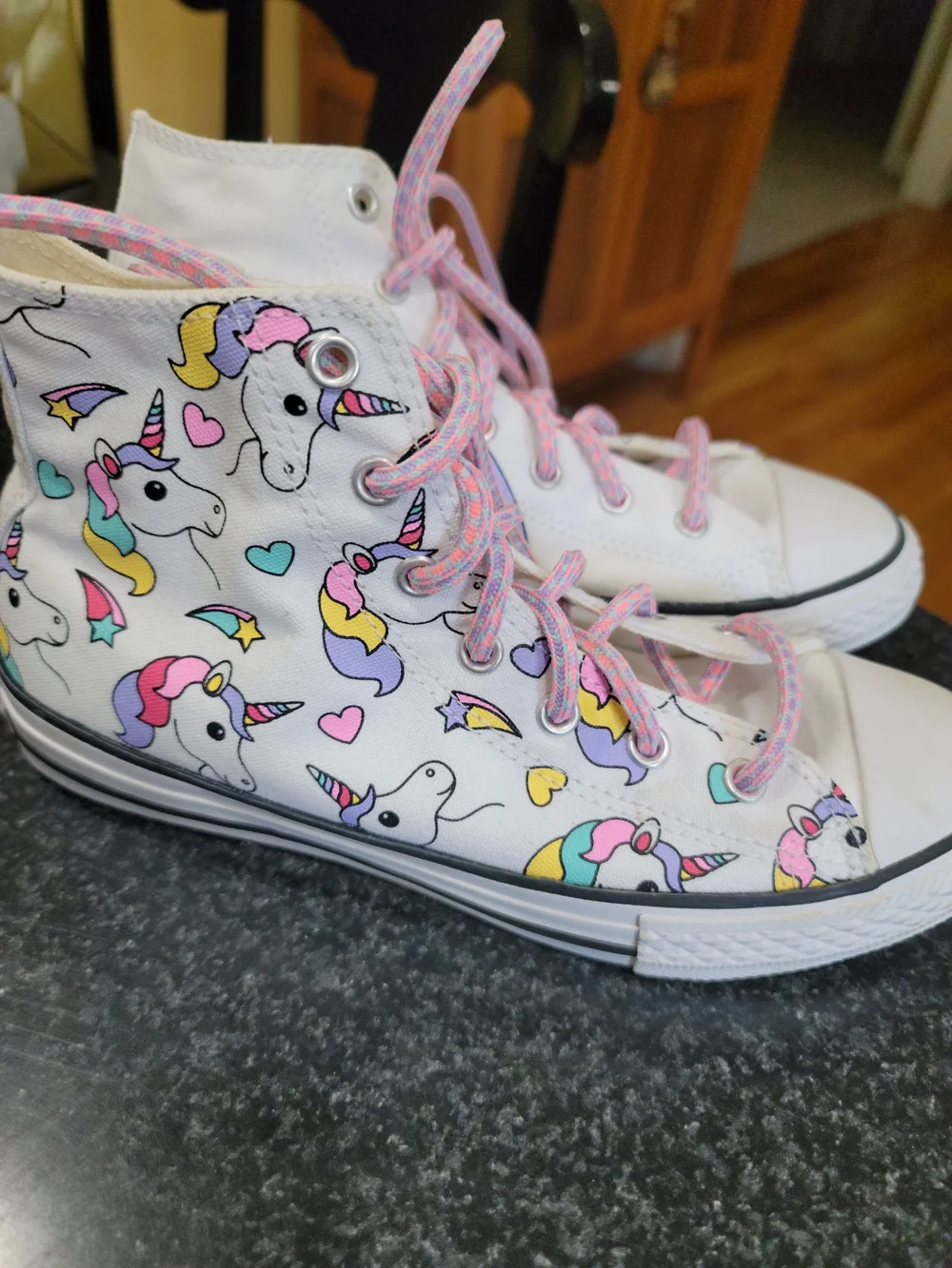 Converse Kids White High-Top Sneakers with Rainbow And Unicorn Stripes
